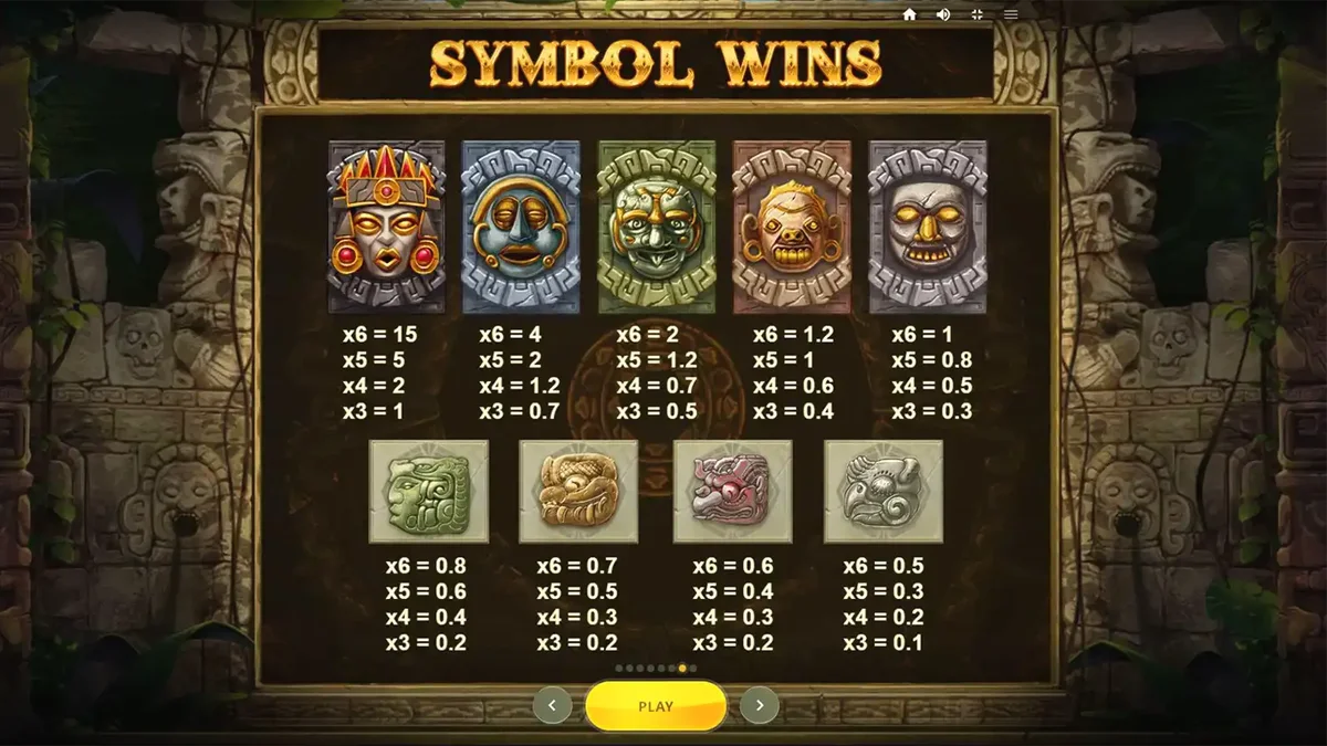 Gonzo’s Quest Megaways slot dengan latar belakang reruntuhan Mayan dan simbol topeng batu